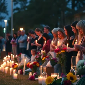 Community members gather for a vigil in memory of shooting victim