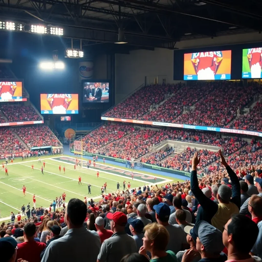 Crowd cheering in Kansas City sports stadium