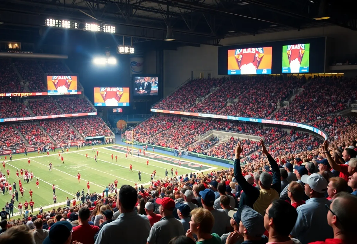 Crowd cheering in Kansas City sports stadium