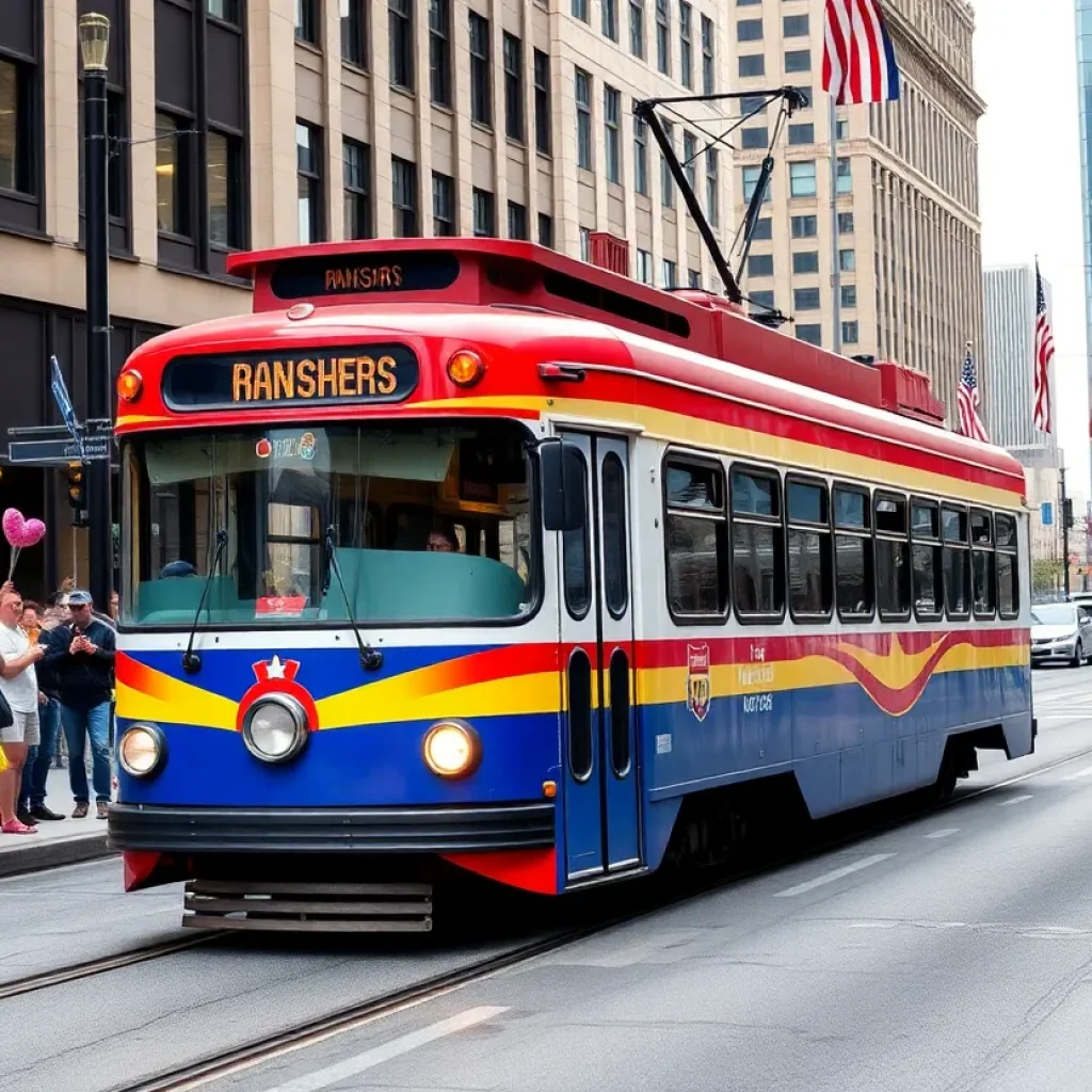 Kansas City Streetcar amidst celebration for Super Bowl LVIII