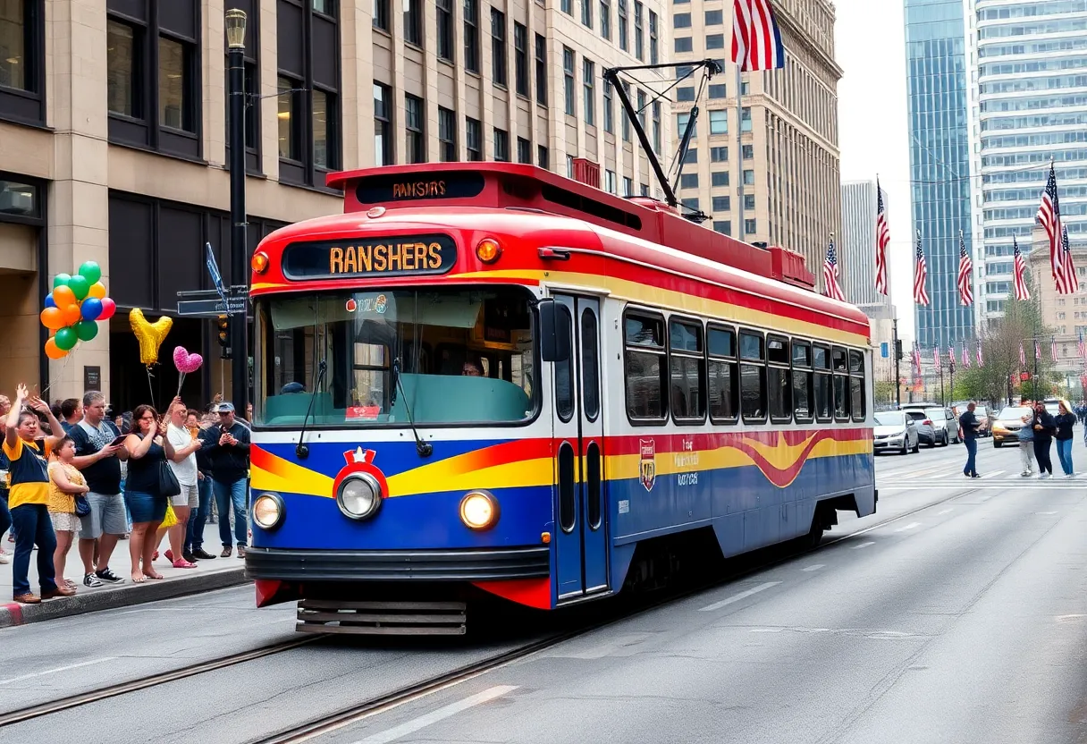 Kansas City Streetcar amidst celebration for Super Bowl LVIII