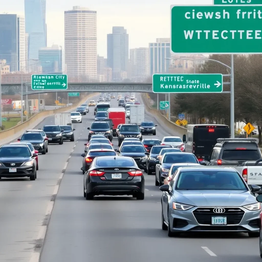 Traffic congestion on a highway in Kansas City