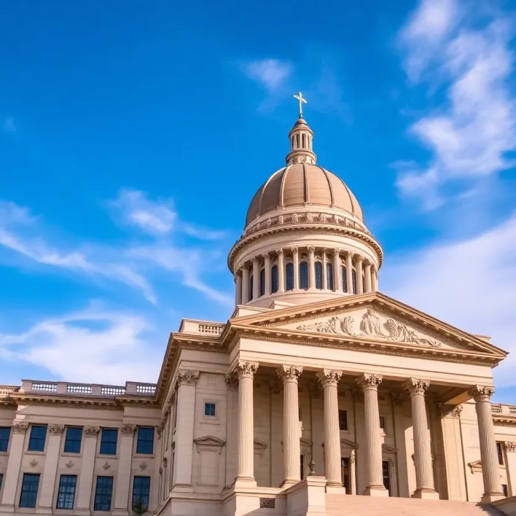 Kansas State Capitol building with blue skies