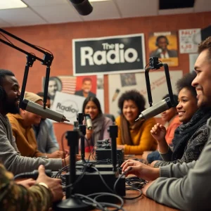 Listeners enjoying a live broadcast at a community radio station