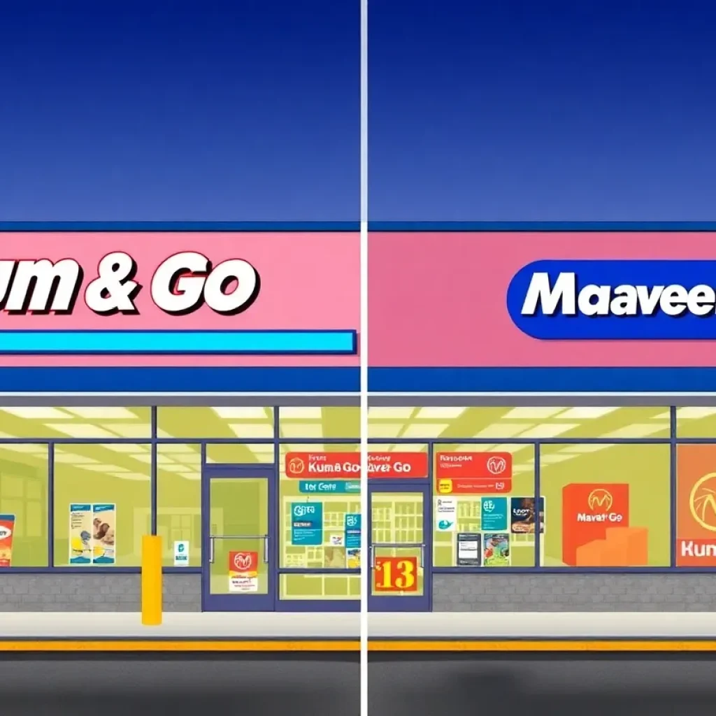 Illustration of Kum & Go store rebranding to Maverik