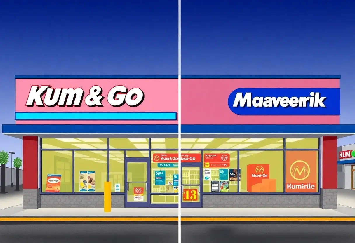 Illustration of Kum & Go store rebranding to Maverik