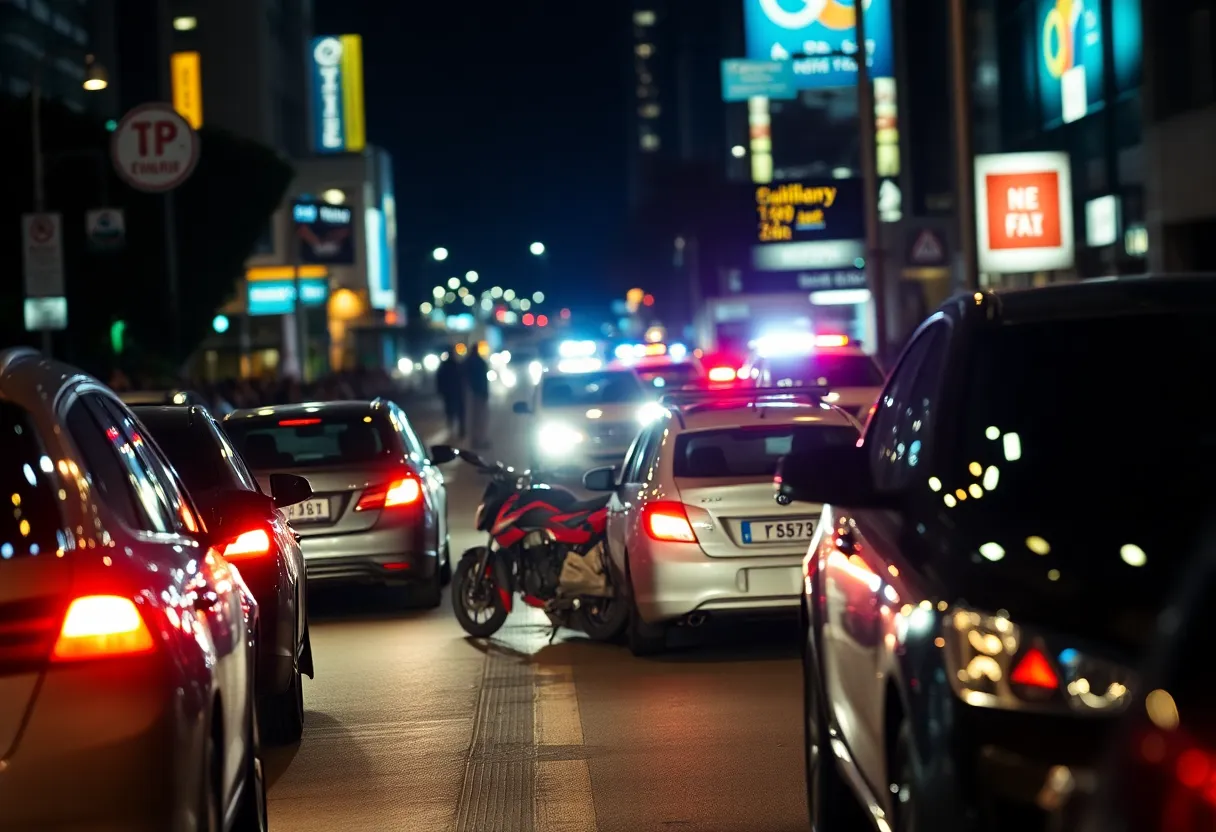 Emergency lights at a motorcycle accident scene in Kansas City