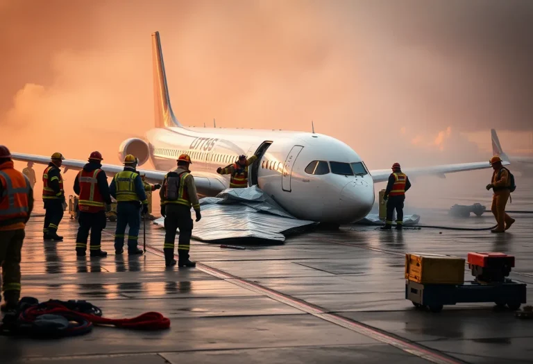 Emergency responders at the crash site of a Learjet at Scottsdale Airport