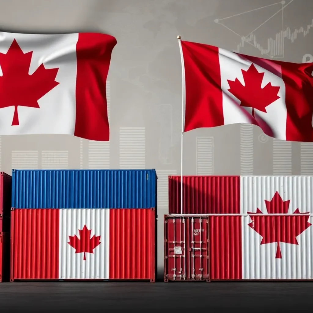 Shipping containers symbolizing trade tensions between the U.S., Canada, and Mexico