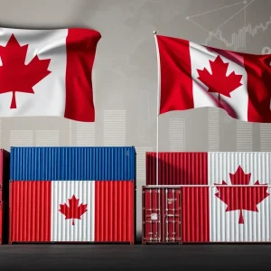 Shipping containers symbolizing trade tensions between the U.S., Canada, and Mexico