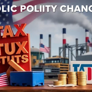 Visual representation of economic policy changes related to tax cuts and tariffs.