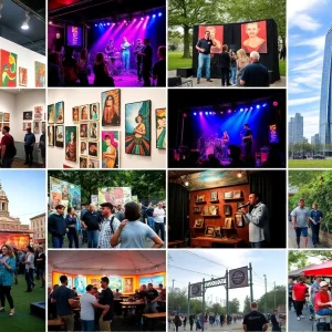 A collage of weekend events in Kansas City including art and music