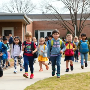 Children entering Guadalupe Centers Elementary School in Kansas City