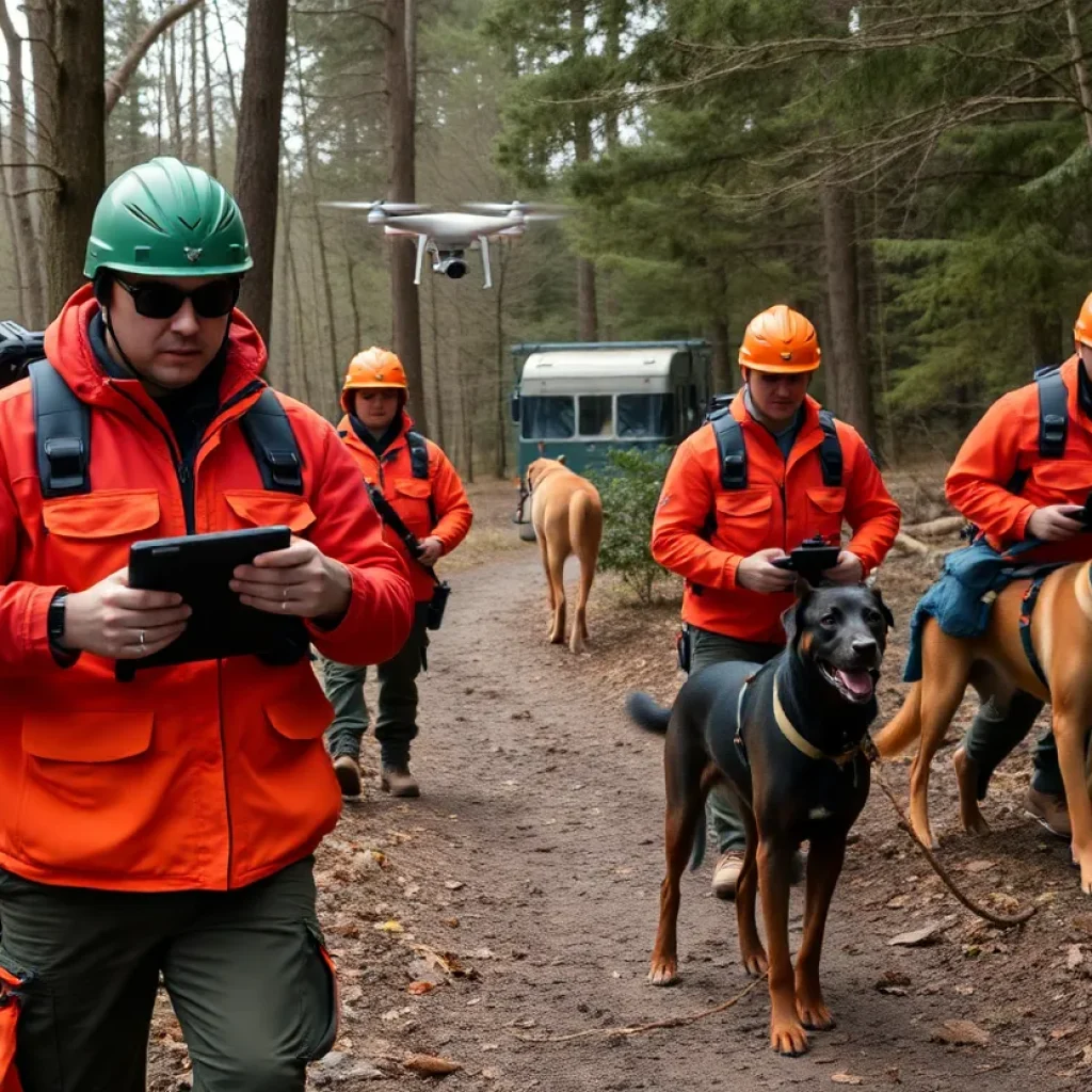 Search and rescue team in Miami County searching for a missing person.