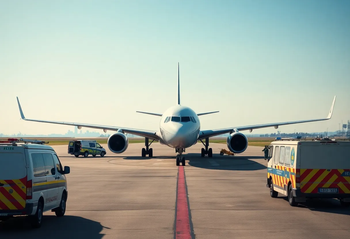 Sun Country Airlines plane on the runway at El Paso International Airport during security investigations.