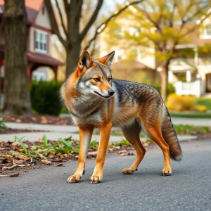 Coyote roaming in a suburban area of Missouri