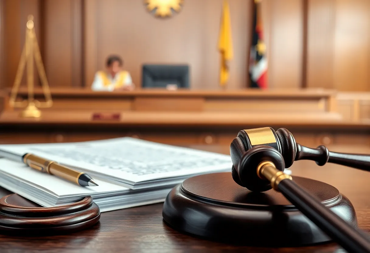 A courtroom depicting a conflict of interest scenario.