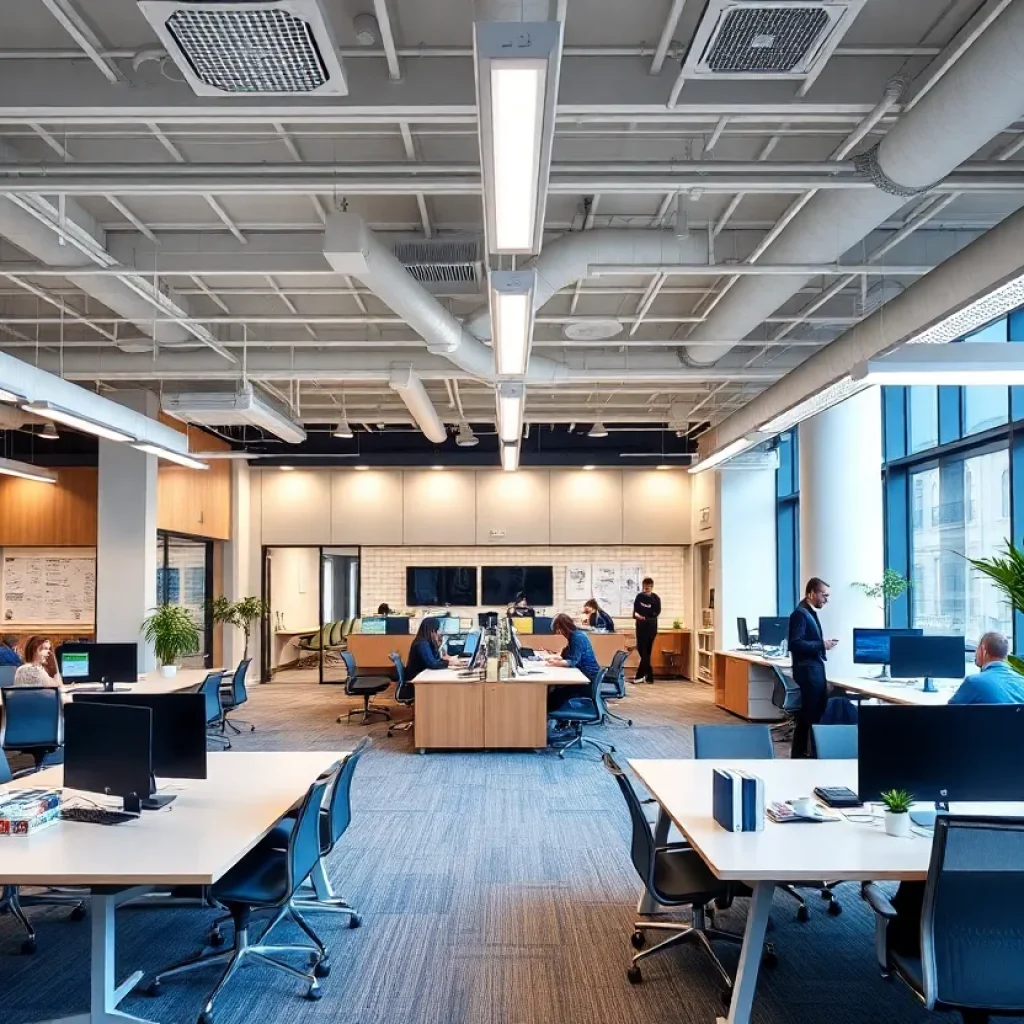 Concept design of Fiserv's new fintech hub office interior
