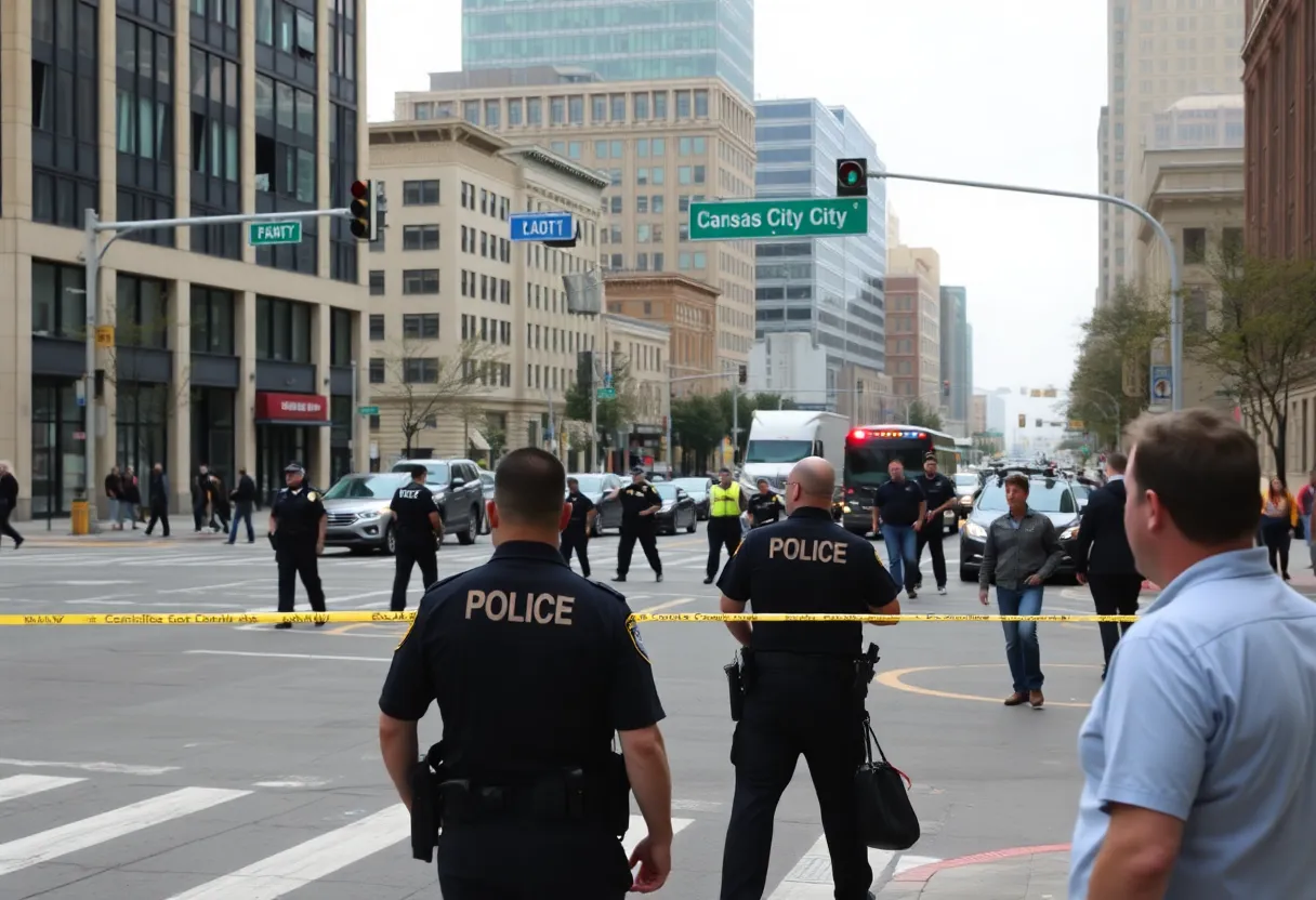 Police responding to a robbery incident in downtown Kansas City.