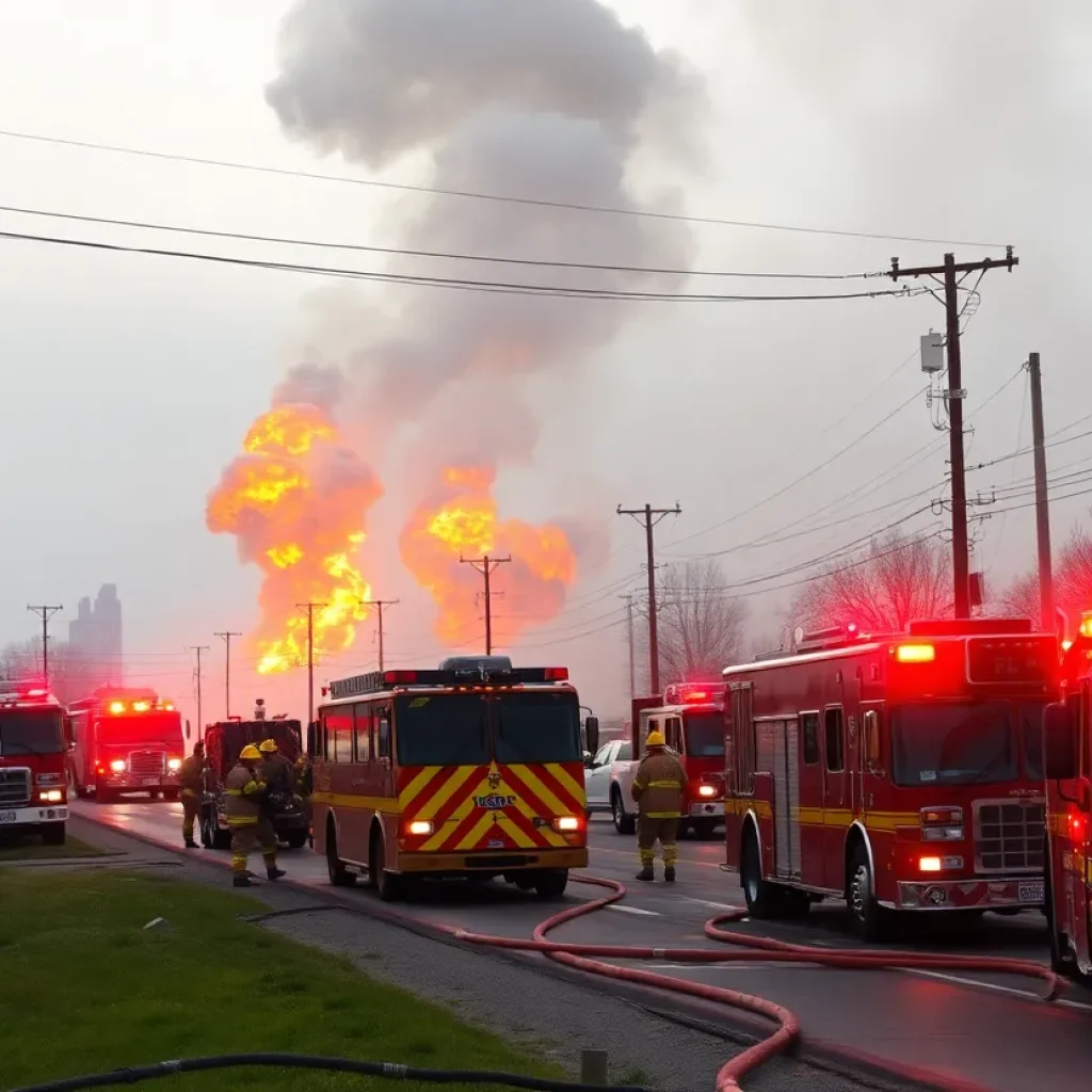 Firefighters responding to a gas line explosion in Kansas City