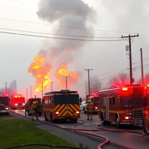 Firefighters responding to a gas line explosion in Kansas City