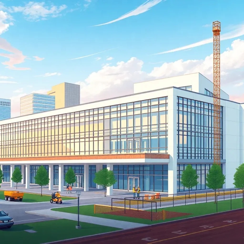 Architectural rendering of Kansas City's new healthcare delivery building under construction