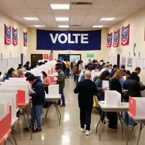 Voters casting ballots at a polling location in Kansas City for the municipal election.