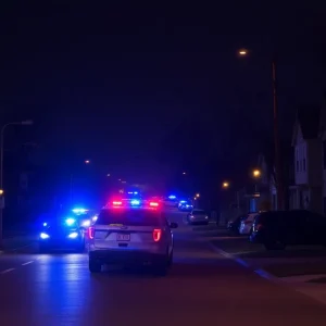 Police lights in Kansas City at night