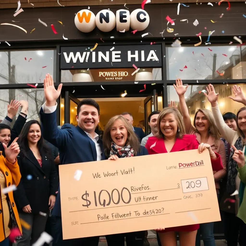 People celebrating Powerball win in Kansas City