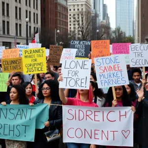 Activists at Kansas City rally holding signs against government policies