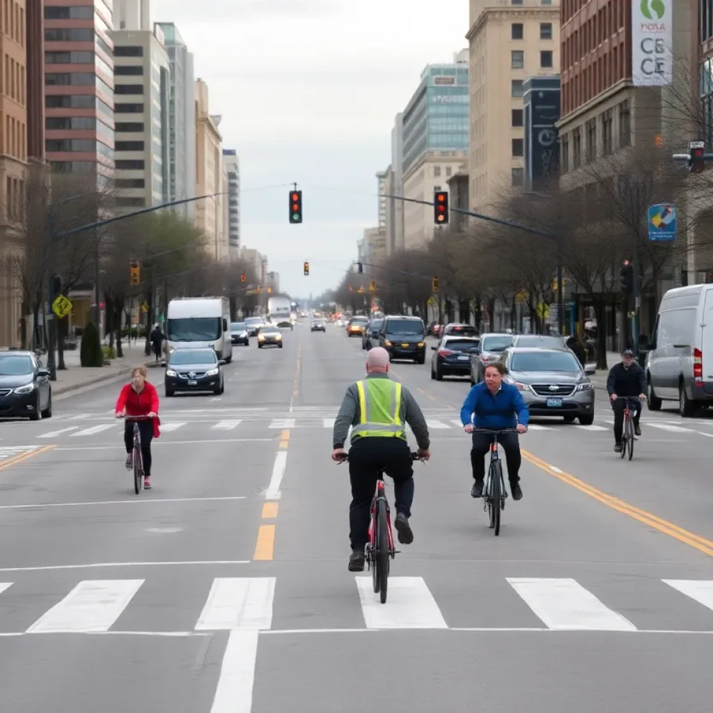 Kansas City street with road safety measures in place