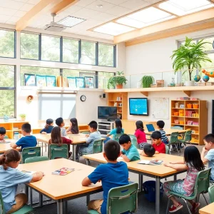 Students learning in a modern classroom after school improvements