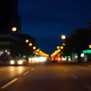 Quiet Kansas City street at night