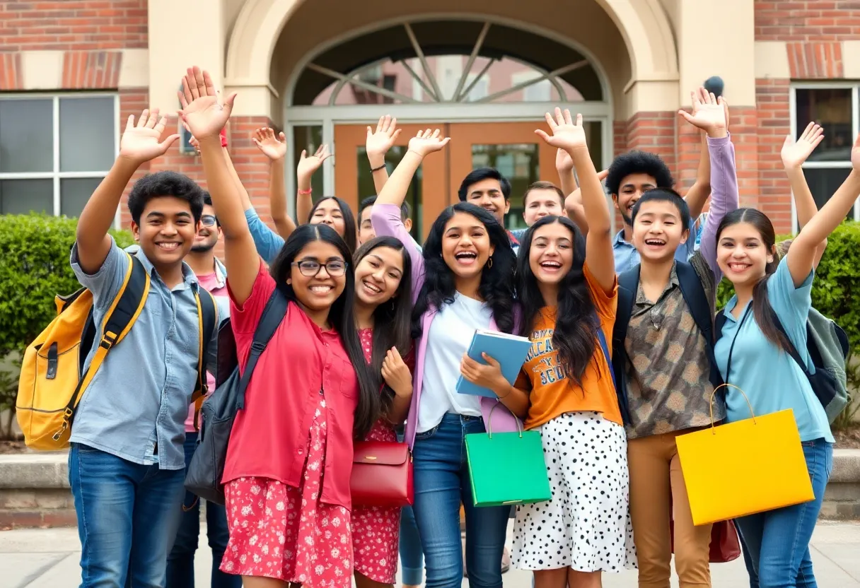 Students celebrating their scholarship achievements in Kansas City.