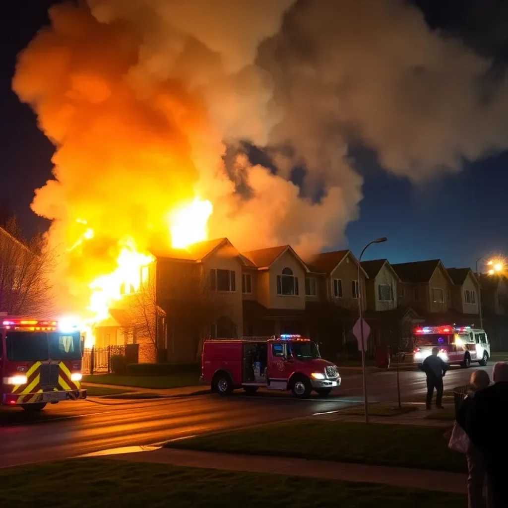 Firefighters combating a townhome fire in Kansas City