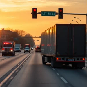 Emergency crews responding to a semi truck accident on a Kansas City highway.