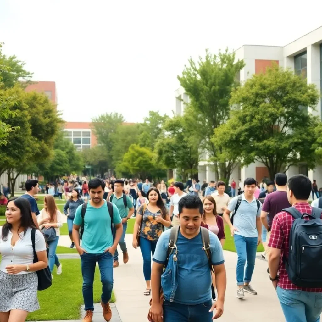 Diverse students on a university campus engaging in activities.