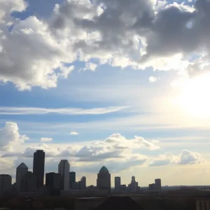 Skyline of Kansas City with varying weather conditions