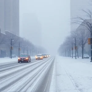 Blizzard conditions in Kansas City during winter storm