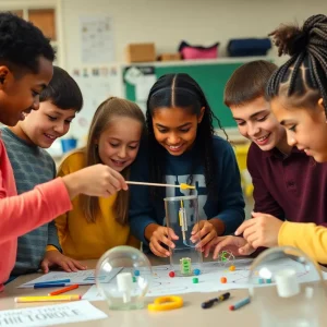 Students working together on a STEAM project