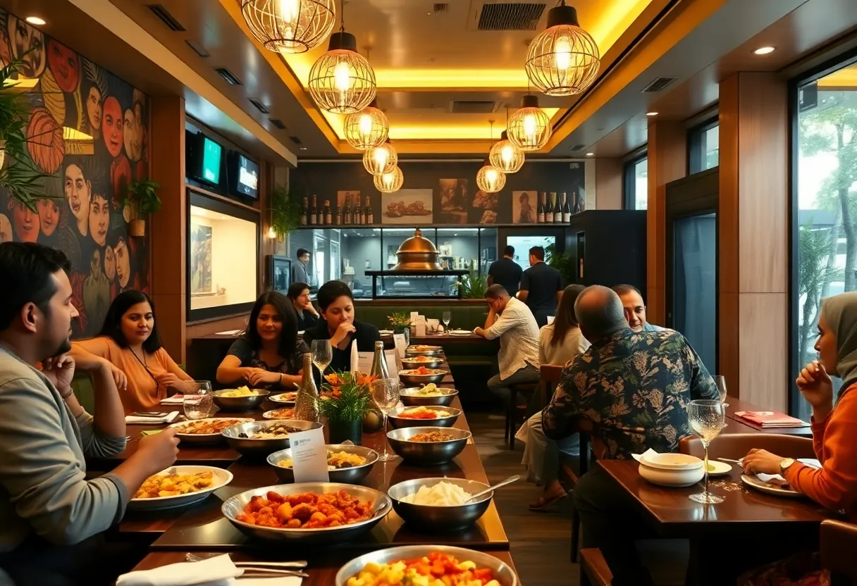 Dining setup featuring modern Indian dishes in a restaurant