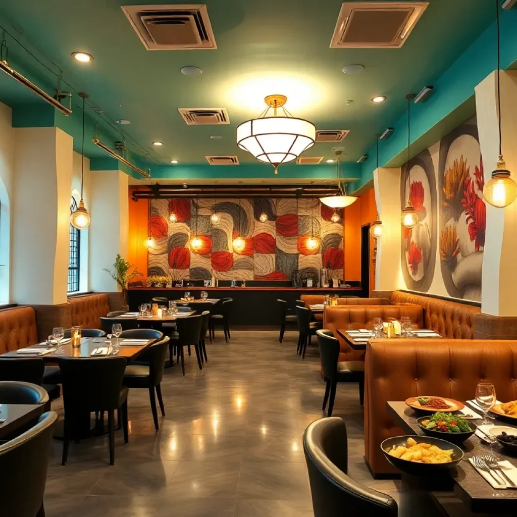 Interior of All In One Eatery featuring modern decor and Asian dishes