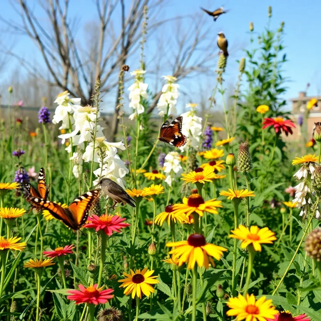 Vibrant native plants attracting butterflies and songbirds in a Kansas City garden