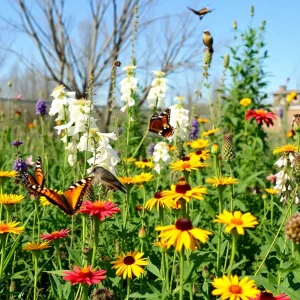 Vibrant native plants attracting butterflies and songbirds in a Kansas City garden