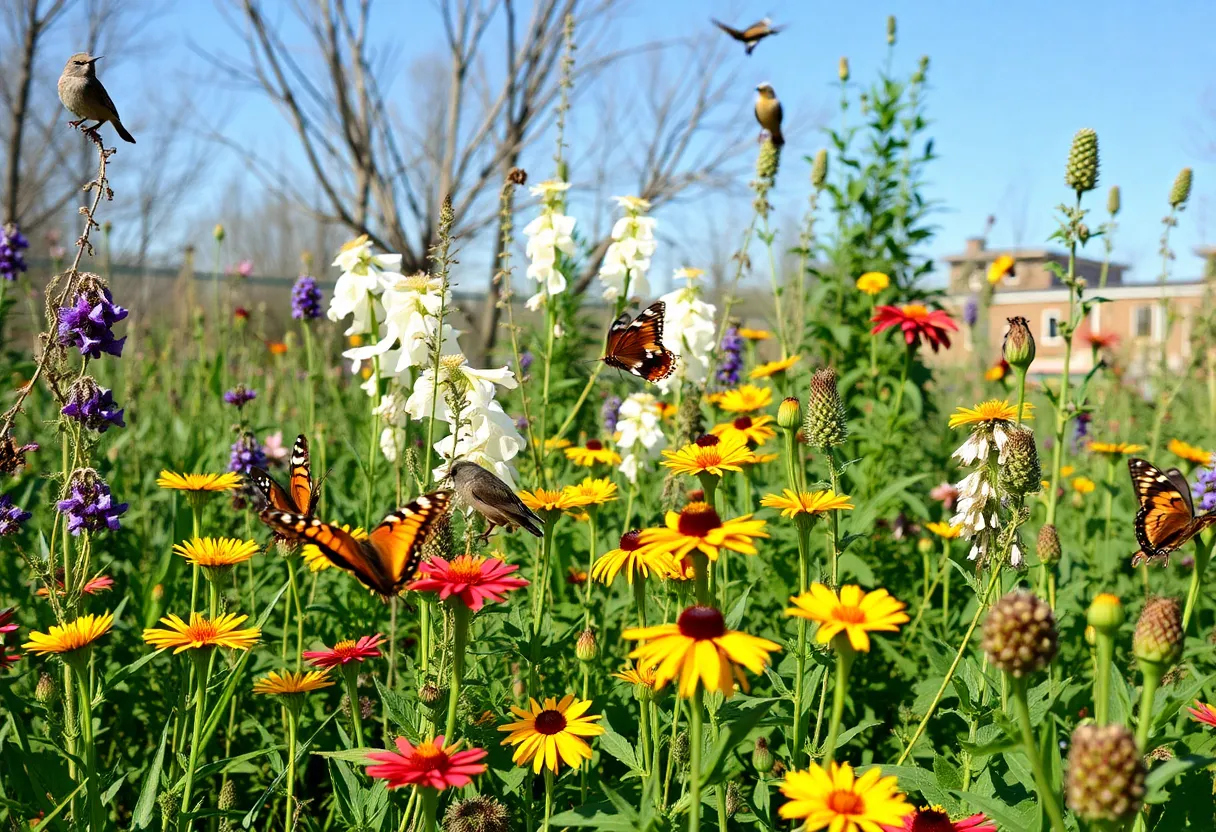 Vibrant native plants attracting butterflies and songbirds in a Kansas City garden