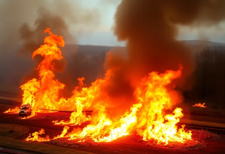 Firefighters battling a wildfire in New Jersey.