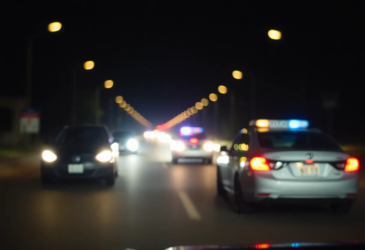 Dramatic police chase scene at night