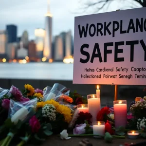 Memorial setup in Kansas City representing loss and workplace safety advocacy.