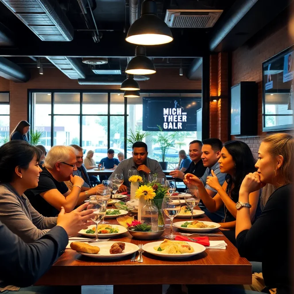 Diverse group of people dining together at a restaurant in Kansas City