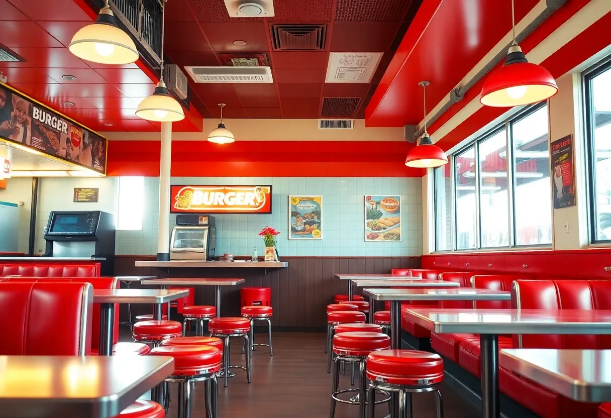 Inviting interior of Wayback Burgers in Kansas City